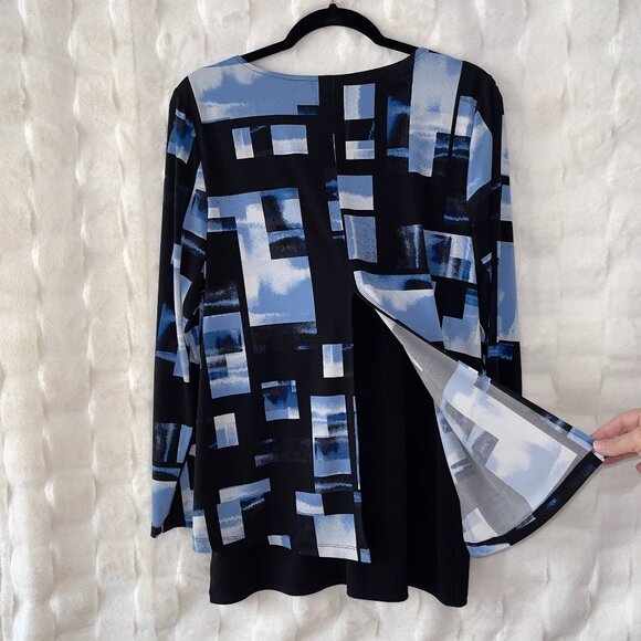 Alfani NWOT Shades of Blue on Black Long Sleeve Blouse Large - Picture 3 of 3